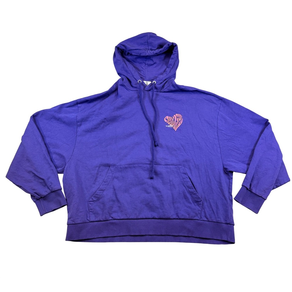 Collusion Purple Heart Graphic Hoodie Oversized Cotton Pullover‎ Streetwear L